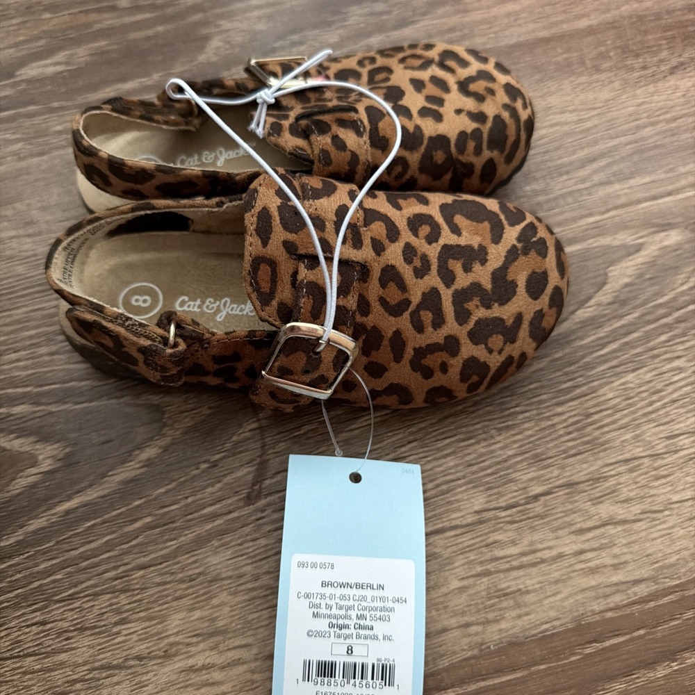 Cat & Jack Girl Leopard Print Double Buckle Slide Sandals Birkenstock Size 8 NEW